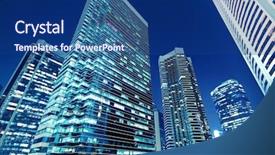  Presentation with tall buildings - Amazing PPT theme having corporate security - tall office buildings by night backdrop and a ocean colored foreground