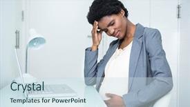  Presentation with pregnant - Slide deck enhanced with corporate sickness - pregnant businesswoman feeling sick background and a sky blue colored foreground