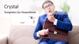  Presentation with employee - Slide set having corporate sickness - sick employee staying at home background and a white colored foreground