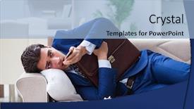  Presentation with employee - Presentation theme consisting of corporate sickness - sick employee staying at home background and a light blue colored foreground