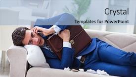  Presentation with sickness - Presentation theme consisting of corporate sickness - sick employee staying at home background and a light blue colored foreground