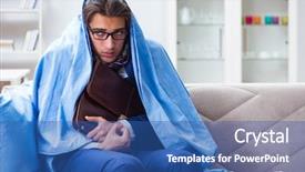  Presentation with employee job satisfaction and extravert - PPT theme with corporate sickness - sick employee staying at home background and a ocean colored foreground