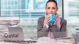  Presentation with sick day - Cool new theme with corporate sickness - young businesswoman sick backdrop and a light gray colored foreground