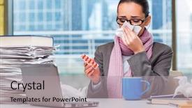  Presentation with premature sick baby incubator - Slide deck having corporate sickness - young businesswoman sick background and a light gray colored foreground