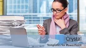  Presentation with office - Colorful theme enhanced with corporate sickness - young businesswoman sick backdrop and a light blue colored foreground