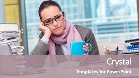  Presentation with office - Theme consisting of corporate sickness - young businesswoman sick background and a  colored foreground