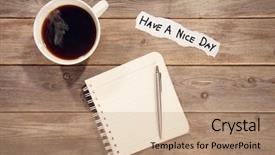  Presentation with risk management top view - PPT layouts with simple tem - top view work space background and a coral colored foreground