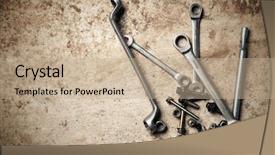  Presentation with nuts - Colorful presentation design enhanced with simple engineering - wrench with nuts and bolt backdrop and a mint green colored foreground