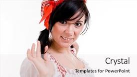  Presentation with white and black woman climbing ladders - Cool new presentation theme with corporate spa - attractive woman portrait on white backdrop and a  colored foreground