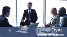  Presentation with meeting - Slide set consisting of corporate strategy - image of business people interacting background and a ocean colored foreground