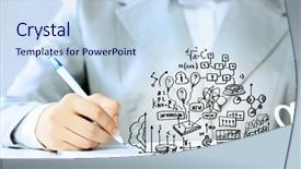  Presentation with drawing boxing - PPT theme having corporate strategy - image of businesswoman sitting background and a sky blue colored foreground