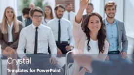  Presentation with questions - Beautiful slides featuring corporate-team-asks-questions backdrop and a ocean colored foreground