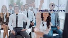  Presentation with questions - PPT theme enhanced with corporate-team-asks-questions background and a sky blue colored foreground