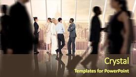  Presentation with room - Colorful slide set enhanced with corporate team building - business colleagues talking against room backdrop and a  colored foreground