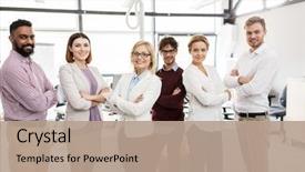  Presentation with corporate - Beautiful slides featuring corporate teamwork and peope concept backdrop and a coral colored foreground