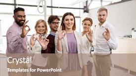  Presentation with corporate - Cool new presentation theme with corporate teamwork and peope concept backdrop and a coral colored foreground