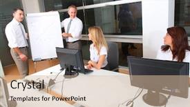  Presentation with big group people - Slide deck consisting of corporate trainer - group of people attending business background and a soft green colored foreground