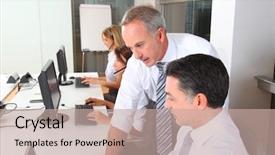  Presentation with elderly people exercise patient training - Theme having corporate trainer - group of people attending business background and a  colored foreground