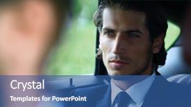  Presentation with car - Audience pleasing PPT theme consisting of corporate travel sales - businessman sitting in his car backdrop and a ocean colored foreground