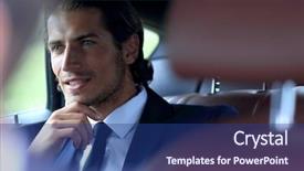  Presentation with instrument of car - PPT theme with corporate travel sales - businessman sitting in his car background and a ocean colored foreground