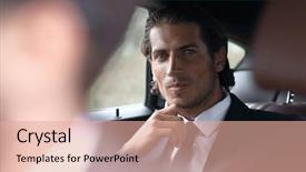  Presentation with car - Amazing presentation theme having corporate travel sales - businessman sitting in his car backdrop and a coral colored foreground