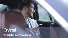  Presentation with car business - Presentation design featuring corporate travel sales - handsome business man in car background and a ocean colored foreground