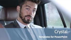  Presentation with car business - PPT layouts featuring corporate travel sales - handsome business man in car background and a teal colored foreground