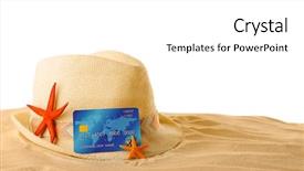  Presentation with credit card - Amazing slides having corporate travel sales - pay cash on holiday backdrop and a white colored foreground
