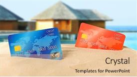  Presentation with resort - PPT theme consisting of corporate travel sales - red and blue bank cards background and a lemonade colored foreground