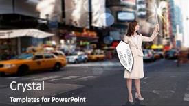  Presentation with warrior - Audience pleasing presentation theme consisting of corporate warrior against blurry new york street backdrop and a dark gray colored foreground
