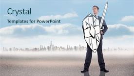  Presentation with warrior - Presentation enhanced with corporate-warrior-against-city background and a light blue colored foreground