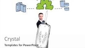  Presentation with warrior - Presentation consisting of corporate warrior against cloud computing doodle background and a white colored foreground