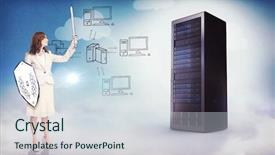  Presentation with warrior - Cool new presentation design with image of cloud computing doodle backdrop and a sky blue colored foreground