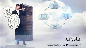  Presentation with warrior - Presentation design featuring corporate warrior against composite image of cloud computing doodle background and a lemonade colored foreground