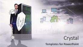  Presentation with warrior - Cool new slide deck with image of cloud computing doodle backdrop and a light gray colored foreground