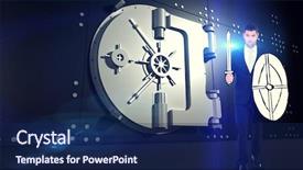  Presentation with warrior - Audience pleasing presentation design consisting of corporate warrior against digitally generated locked safe backdrop and a navy blue colored foreground