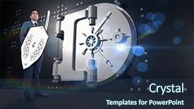  Presentation with warrior - Cool new PPT theme with corporate warrior against digitally generated locked safe backdrop and a tawny brown colored foreground