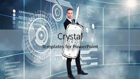  Presentation with warrior - Presentation theme consisting of corporate warrior against futuristic technology background and a light blue colored foreground