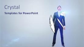  Presentation with warrior - Amazing presentation theme having corporate warrior against grey vignette backdrop and a sky blue colored foreground