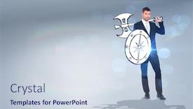  Presentation with warrior - Audience pleasing presentation theme consisting of corporate warrior against grey vignette backdrop and a sky blue colored foreground