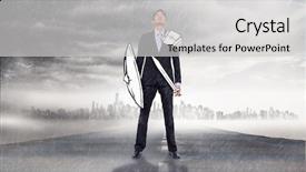  Presentation with warrior - Cool new presentation theme with corporate warrior against open road backdrop and a light gray colored foreground