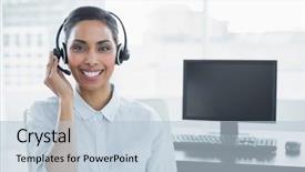  Presentation with corporate - Amazing theme having corporate wellness - cute smiling agent wearing headset backdrop and a light blue colored foreground