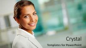 Presentation with successful - Theme featuring corporate wellness - portrait of successful female looking background and a light gray colored foreground