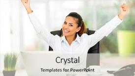  Presentation with successful - Audience pleasing slide set consisting of corporate wellness - successful businesswoman waving fists backdrop and a lemonade colored foreground