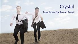  Presentation with german shepherd two young puppys - Presentation theme featuring corporate wellness - two young businessmen running background and a  colored foreground