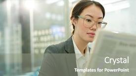  Presentation with corporate financial analysis - Amazing slides having corporate worker reading latest financial backdrop and a gray colored foreground