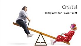  Presentation with seesaw - PPT theme consisting of corpulent-woman-playing background and a white colored foreground