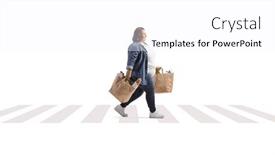  Presentation with pedestrian crossing - Presentation theme consisting of corpulent-woman-with-grocery-bags background and a white colored foreground