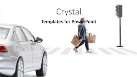  Presentation with pedestrian crossing - Slide set consisting of corpulent-woman-with-grocery-bags background and a white colored foreground