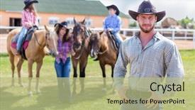 Presentation with cowboy - Slide deck consisting of corral - cowboy with wife and children background and a mint green colored foreground